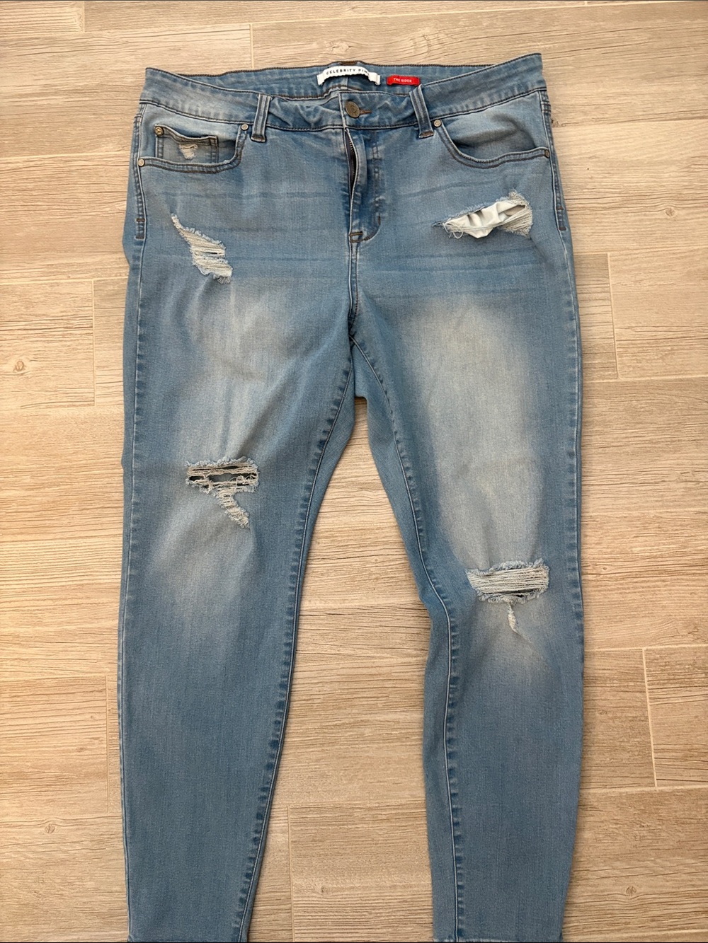 Celebrity Pink Light Blue Distressed Skinny Jeans